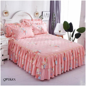 Qfdian  Christmas Princess Bedding Bed Skirt bedspread Pillowcases Winter Thick Warm Lace Bed Sheets Mattress Cover King Queen Size Bed Cover