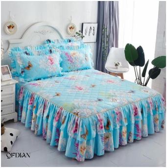 Qfdian  Christmas Princess Bedding Bed Skirt bedspread Pillowcases Winter Thick Warm Lace Bed Sheets Mattress Cover King Queen Size Bed Cover