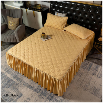 Qfdian  Christmas Princess Bedding Bed Skirt bedspread Pillowcases Winter Thick Warm Lace Bed Sheets Mattress Cover King Queen Size Bed Cover