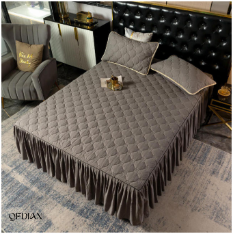 Qfdian  Christmas Princess Bedding Bed Skirt bedspread Pillowcases Winter Thick Warm Lace Bed Sheets Mattress Cover King Queen Size Bed Cover