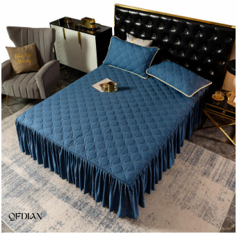 Qfdian  Christmas Princess Bedding Bed Skirt bedspread Pillowcases Winter Thick Warm Lace Bed Sheets Mattress Cover King Queen Size Bed Cover