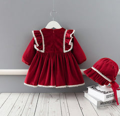 Qfdian Winter Baby Girls Dress Velvet  Thicken Dress Princess Dress+Hat Girls Kids Christmas New Year Clothes