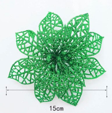 Qfdian  Christmas ornaments decoration flower grass hollow discharge class simulation fake flower leaf