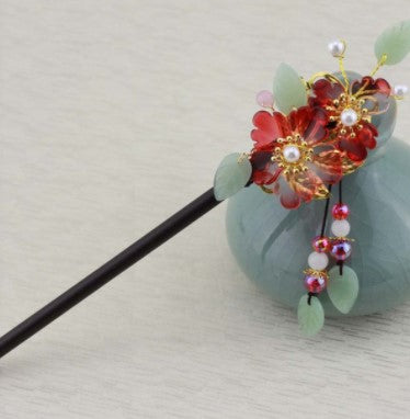 Qfdian gifts for?women hot sale new Retro Flower Tassel Hairpin Hanfu Wooden Hair Stick Ancient Style Hair Ornament Girl Headdress Bride Jewelry Wedding Accessories