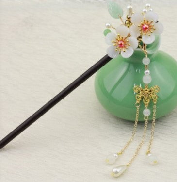 Qfdian gifts for?women hot sale new Retro Flower Tassel Hairpin Hanfu Wooden Hair Stick Ancient Style Hair Ornament Girl Headdress Bride Jewelry Wedding Accessories