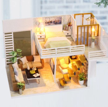 Qfdian gifts for women hot sale new DIY DollHouse Miniature Doll House With Furniture Kit Wooden House Miniaturas Toys For Children New Year Christmas Gift