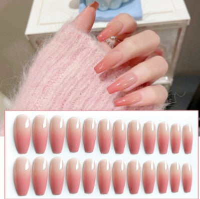Qfdian 24pcs Fake Nails With Small Diamond Glue Type Long Paragraph Gradient Color Fashion Manicure Patch False Nails Press On Coffin