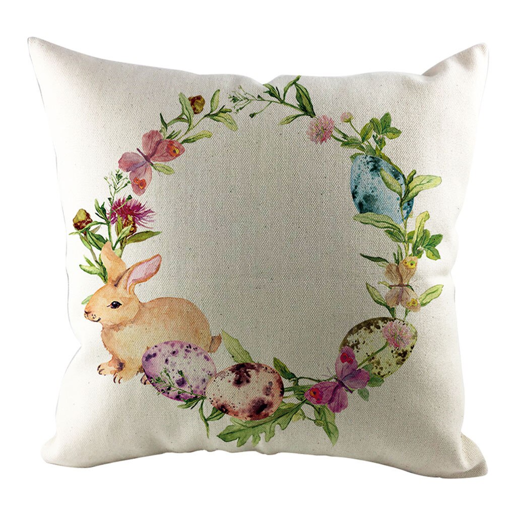 Qfdian easter decorations clearance Happy Easter Cushion Cover Bunny Eggs Decorative Pillow Cover Easter Rabbit Print Pillow Case Sofa Car Cushion Cover Home Decor