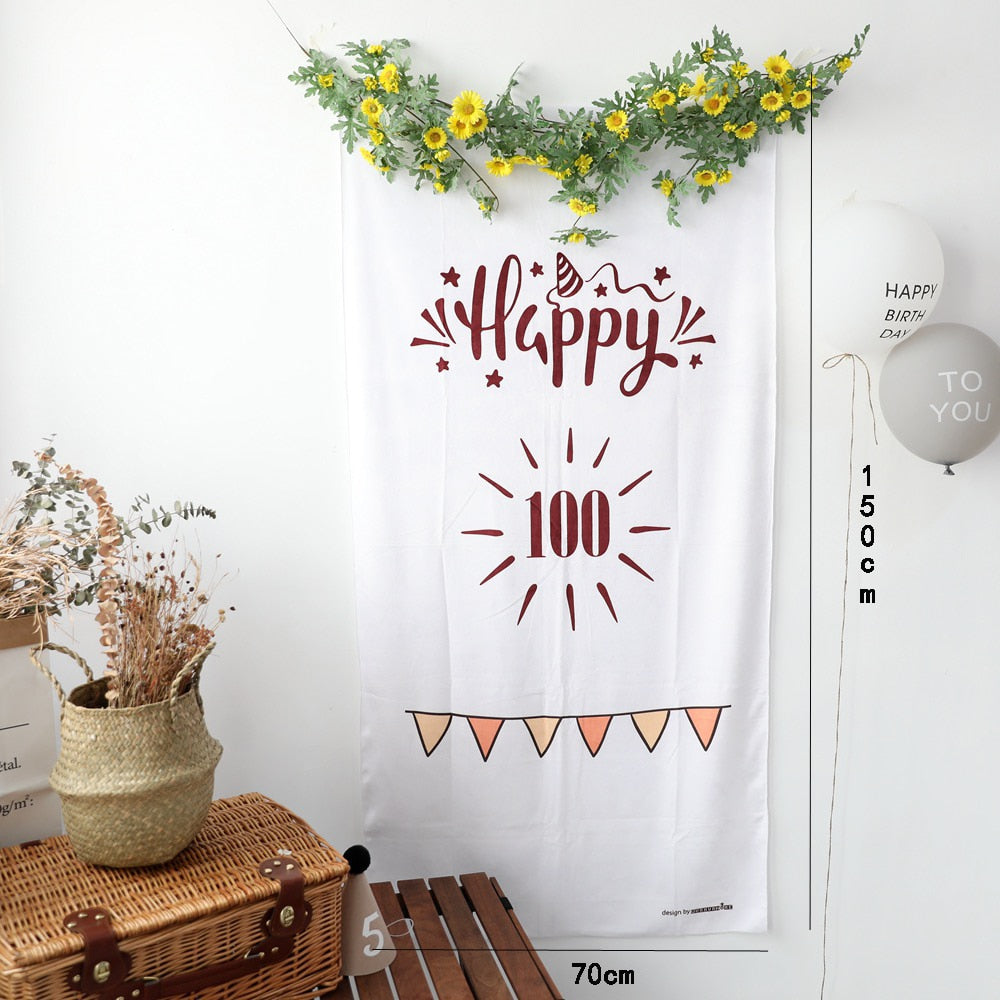 Qfdian Party decoration hot sale new Happy Birthday cloth Banner Sign Door Hanging Wall Decor adult Bday Party Balloon Supplies Favors for Kids Birthday 100 days