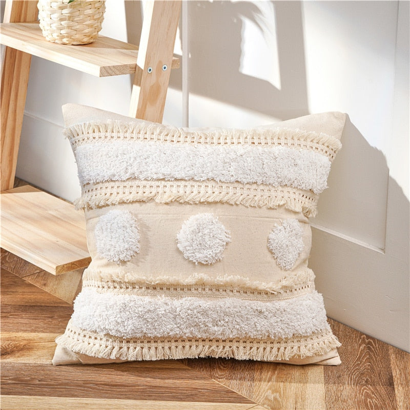 Qfdian Cozy apartment aesthetic valentines day decoration Boho Cushion Covers with Tassels Elegant Pillow Cases Throw Pillow Covers for Sofa Bed Home Morocco Tufted Tassel Luxury Nordic