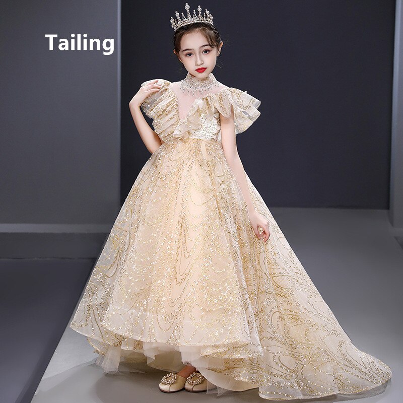 Qfdian christmas decor ideas nightmare before christmas  Teens Kids Dresses Party Wedding Dress Sequins embroidery Pageant Gown Princess Tailing long Dress for Girl Children Clothing