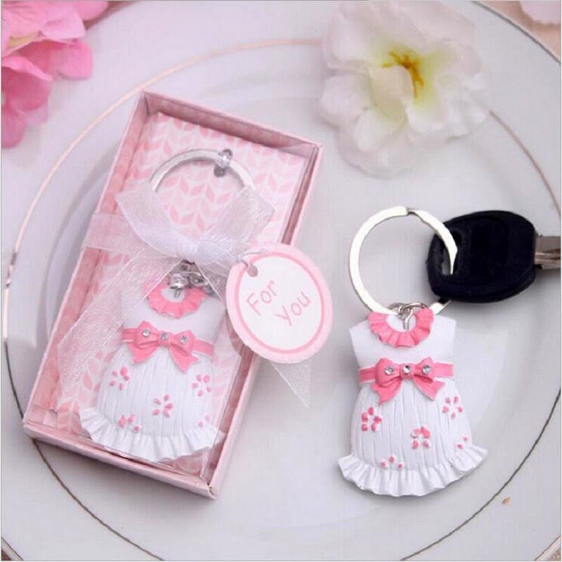 Qfdian Party decoration Baby Shower Favors Blue Clothes Design Keychain Baby Baptism Gift For Guest Birthday Party Souvenir