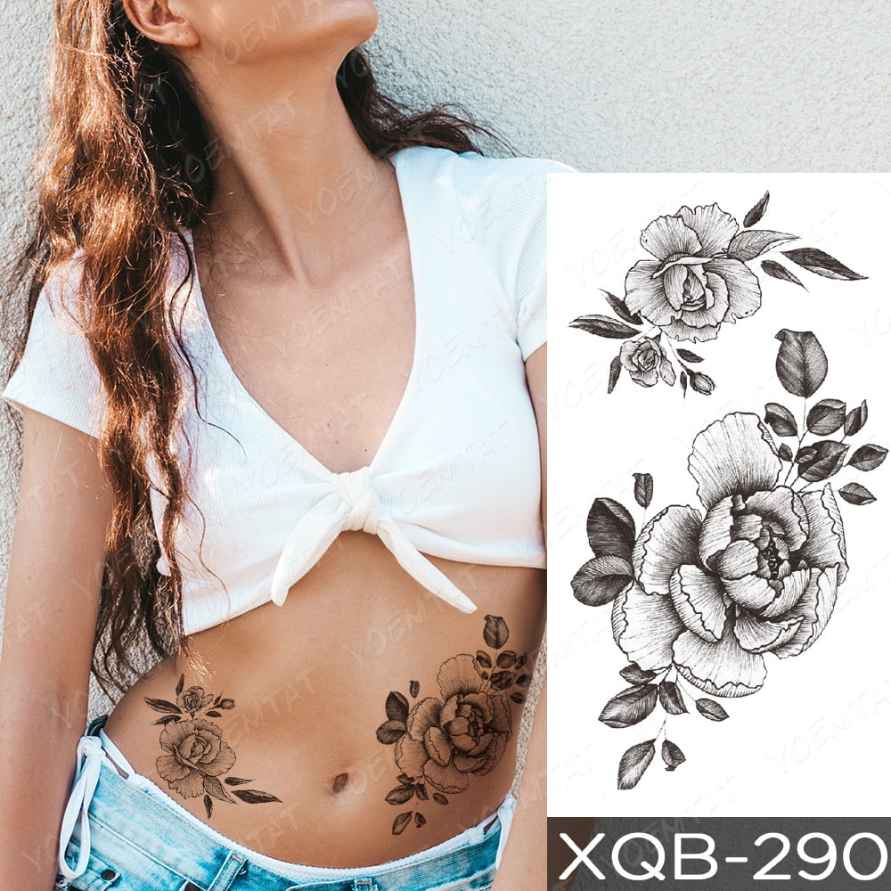 Qfdian Waterproof Temporary Tattoo Sticker I Love You Flash Tattoos Lip Print Butterfly Flowers Body Art Arm Fake Sleeve Tatoo Women