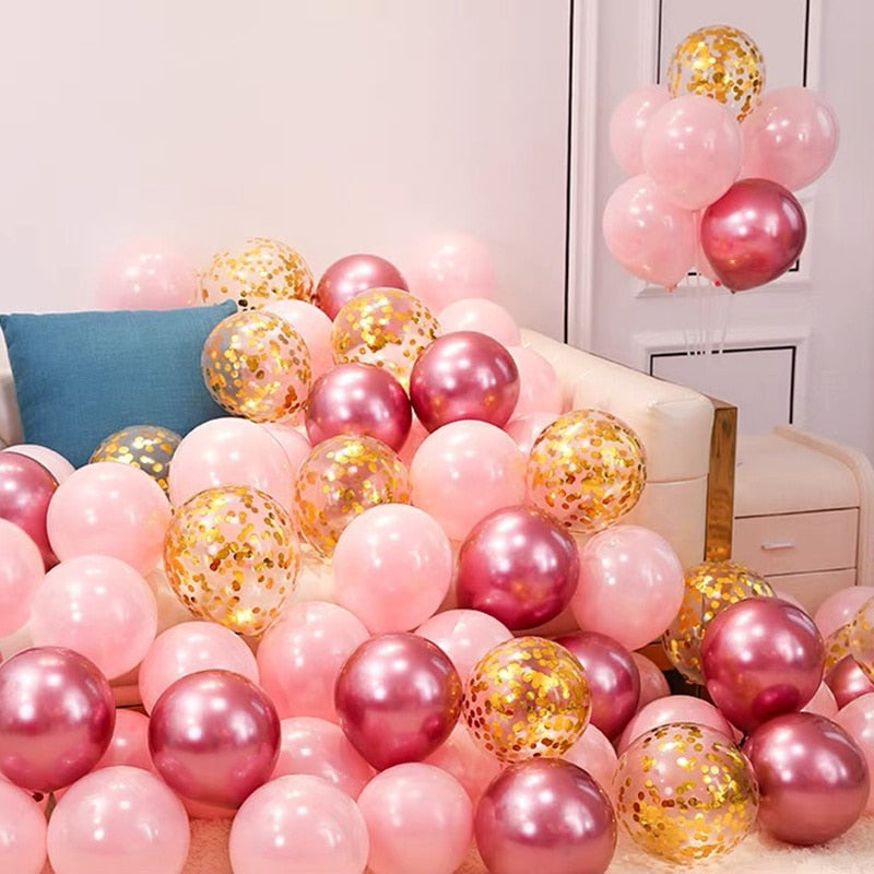 Qfdian Party decoration hot sale new 20/40pcs 10inch Pink Balloons Confetti Chrome Metallic Latex Balloon Christmas Baby Shower Birthday Wedding Party Decorations