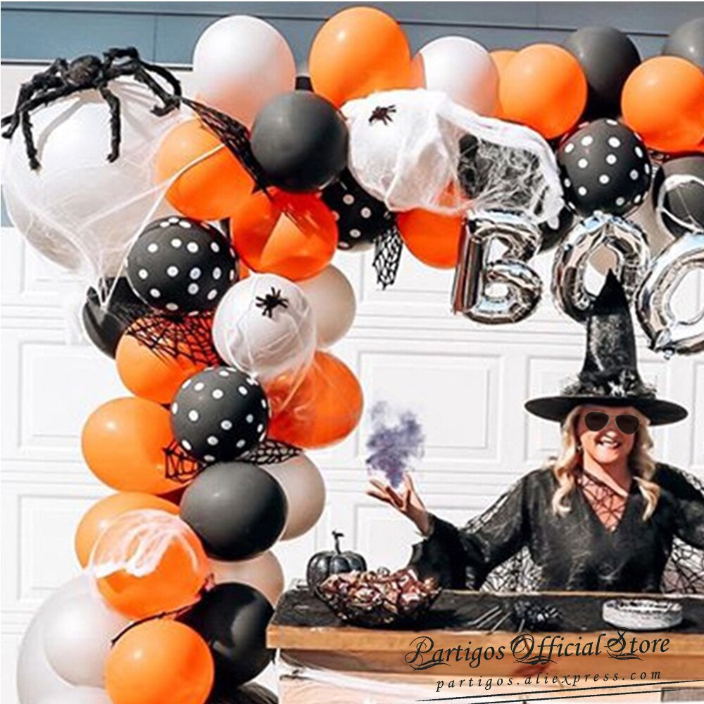 Qfdian halloween decorations halloween costumes halloween gift 63Pcs Orange Black Halloween Decorations Balloons Garland Kit Arch Spider Web Ornament Trick Or Treat Party Props Boo Home Decor