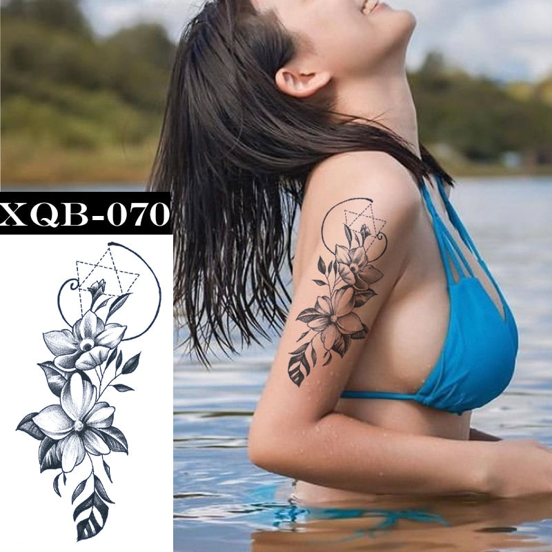 Qfdian gifts for women hot sale new Waterproof Temporary Tattoos Stickers Flowers Butterfly Tatto Flash Sexy Fake Tattoo Arm Body Chest Tatto Art for Women and Girl