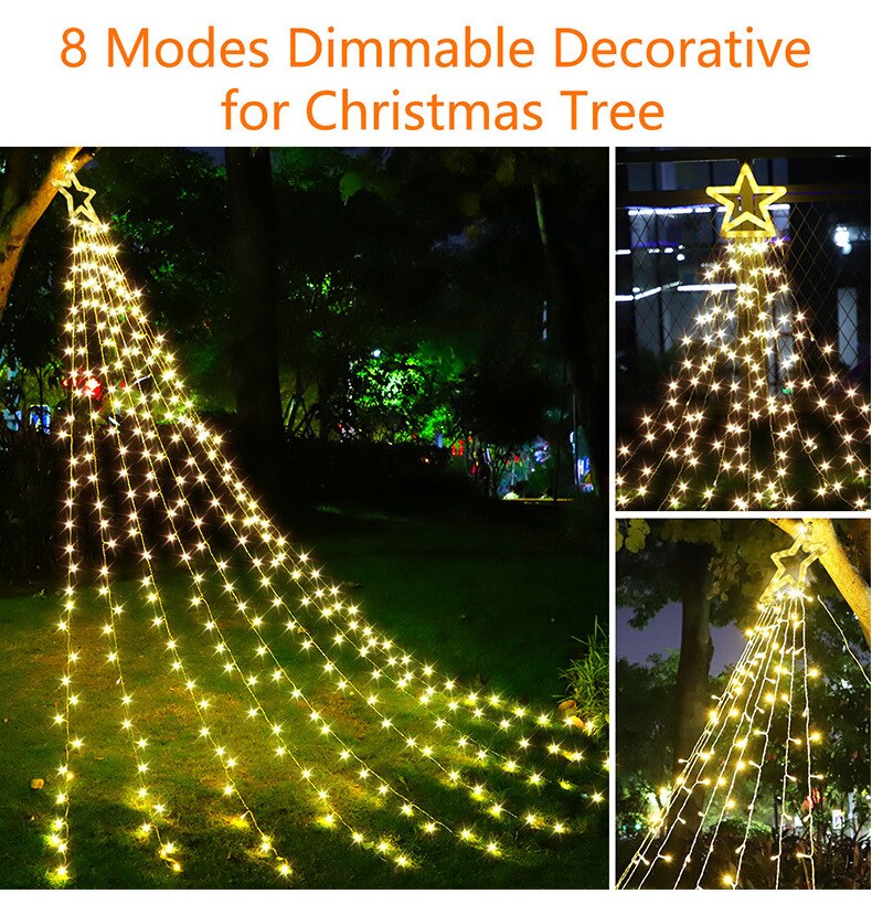 Qfdian Party decoration Party gifts hot sale new 288LED Stars Christmas Fairy Lights String Curtain Lights Outdoor For Garden New Year Party Decoration Lawn Lamp US Plug/EU Plug