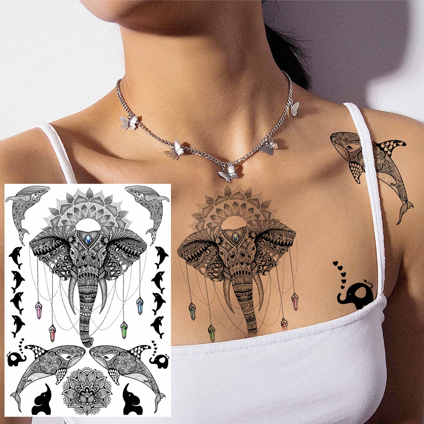 Black Henna Lace Temporary Tattoos Sticker For WOmen Butterfly Moth Mehndi Flower Fake Tatoo Sticker Feather Flora Tatoo