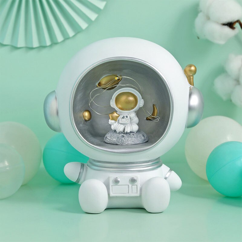Qfdian Party decoration Grey White Astronaut Piggy Bank Resin Night Light Home Decoration Party Favors Gifts for Kids Birthday Party Decorations