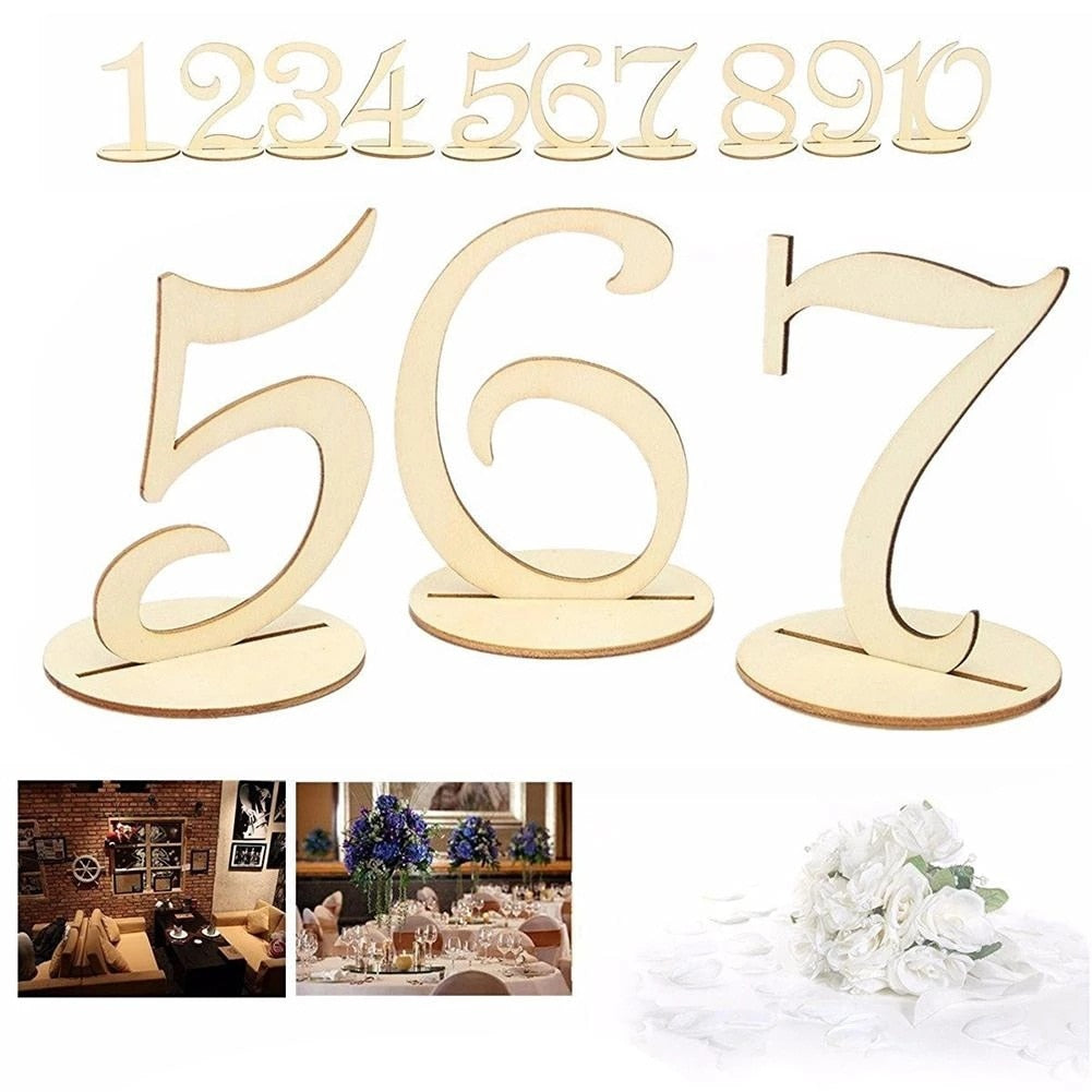 Qfdian wedding decorations 1-20 Numbers Wood Signs Wedding Table Number Wooden Table Numbers Rustic Wedding Engagement Seat Numbers Sign with Base