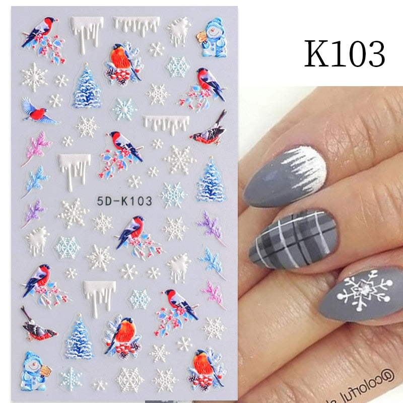 Qfdian christmas decor ideas nightmare before christmas 1PC 5D Nail Stickers Winter Santa Claus Self-Adhesive Slider Nail Art Decorations Christmas Snow Decals Manicure Accessories