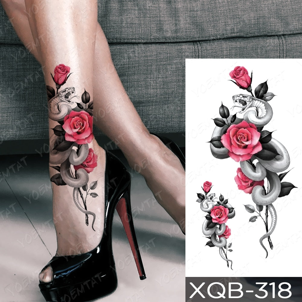 Qfdian Waterproof Temporary Tattoo Sticker I Love You Flash Tattoos Lip Print Butterfly Flowers Body Art Arm Fake Sleeve Tatoo Women