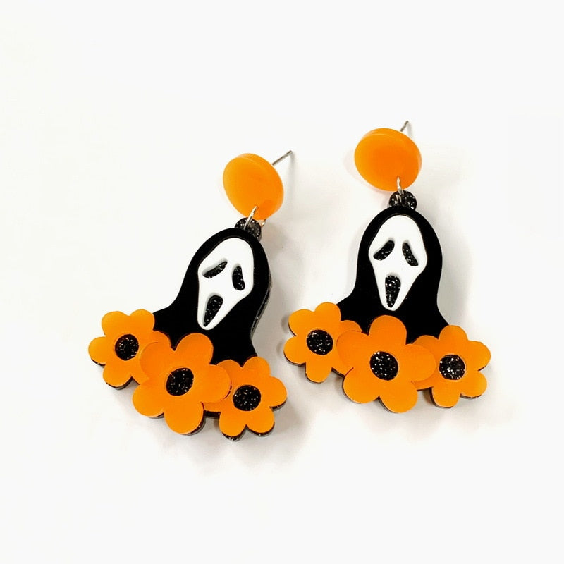 Qfdian halloween decorations halloween costumes halloween gift PF1271 Halloween Horror figure Unusual Earrings Trend Japanese Acrylic Earrings for Women Women's Jewelry Accessories Gifts