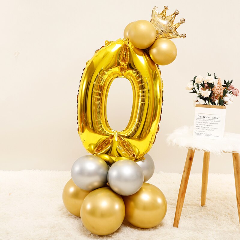 Qfdian Party decoration 17pcs Gold Number Crown Foil Balloon Silver Metallic Latex Balloons Kids Birthday Party Decorations Baby Shower Anniversaire