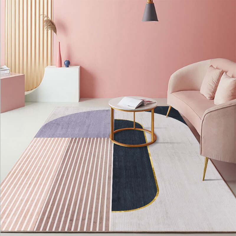 Qfdian Living room remodel Pink Geometric Large Carpets Area Rugs for Living room Home Decor Tatami Kids Play Floor Mats Sofa Blanket Bedside Modern Carpet