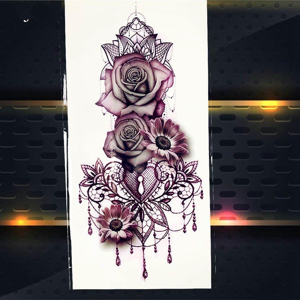 Qfdian gifts for women hot sale new Purple Rose Jewelry Water Transfer Tattoo Stickers Women Body Chest Art Temporary Tattoo Lady Waist Bracelet Flash Tatoos