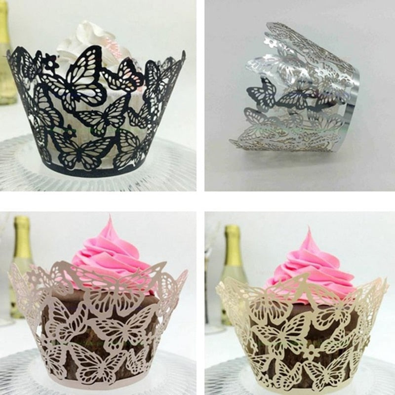 Qfdian Party gifts Party decoration hot sale new 12Pcs Laser Cut Butterfly Cupcake Wrappers Liners Baking Cup Cake Paper Wedding Birthday Halloween Party Decoration Supplies