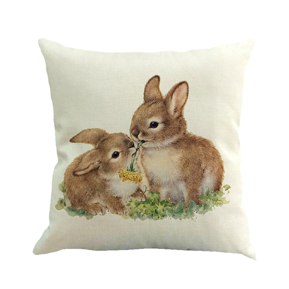 Qfdian easter decorations clearance Happy Easter Cushion Cover Bunny Eggs Decorative Pillow Cover Easter Rabbit Print Pillow Case Sofa Car Cushion Cover Home Decor