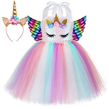 Qfdian halloween decorations halloween costumes halloween gift Pastel Sequins Girls Unicorn Dress with Wings Headband Outfit Toddler Baby Girl Unicorns Costumes for Halloween Birthday Dresses