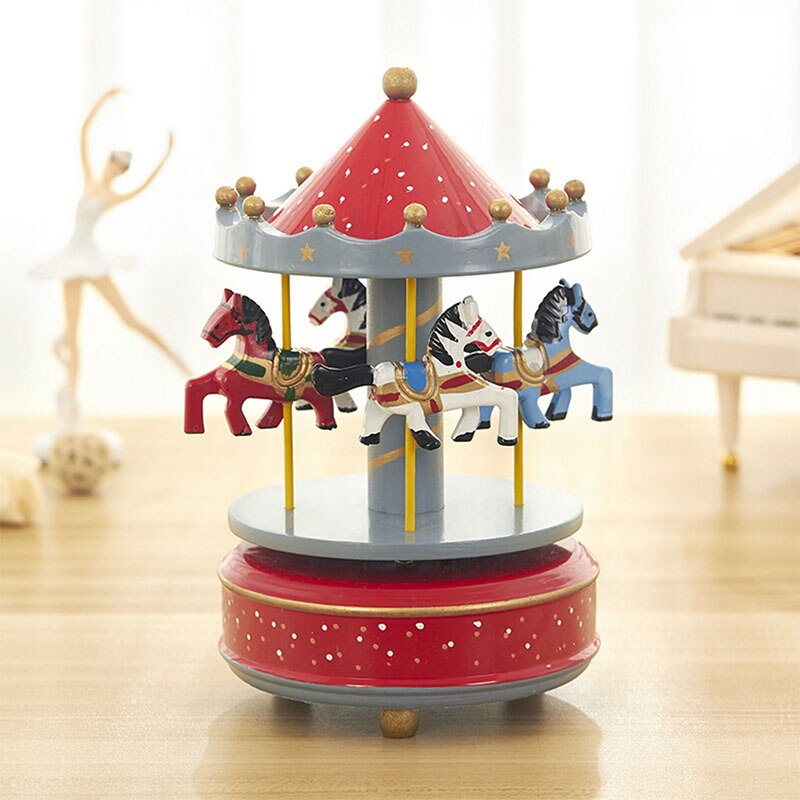 Qfdian Party decoration Blue Pink Wooden Carousel Music Box Valentines Day Gift Souvenir Gift Wedding Favors Gifts for Guest