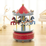 Qfdian Party decoration Blue Pink Wooden Carousel Music Box Valentines Day Gift Souvenir Gift Wedding Favors Gifts for Guest