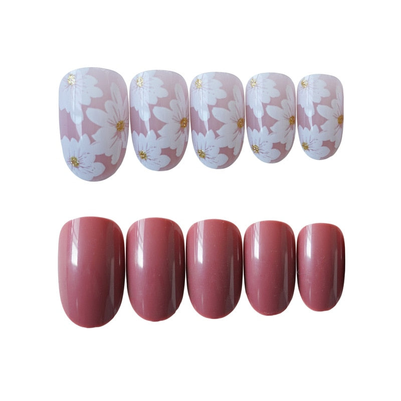 Qfdian Party decoration hot sale new 24Pcs/box wholesales Fake Nails Press On for women Bride White Flower designs Artificial Nail tips full cover acryl False Nails