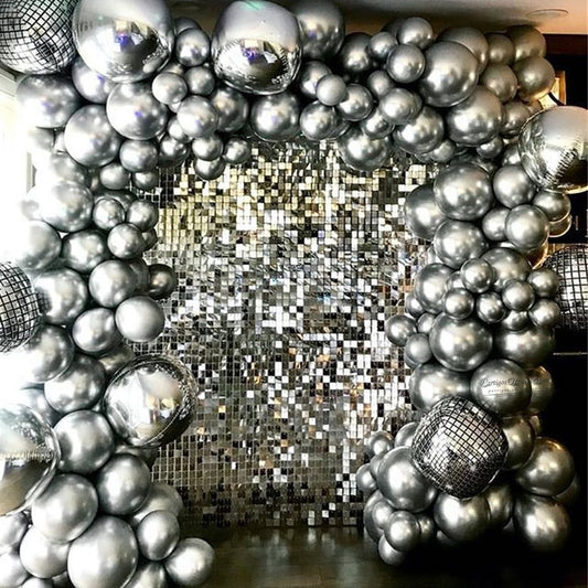 Qfdian wedding decorations hot sale new 137Pcs Silver Disco Foil Balloons Garland Arch Chrome Metal Globos Wedding Birthday Party Decoration Retro 80s Disco Party Decor