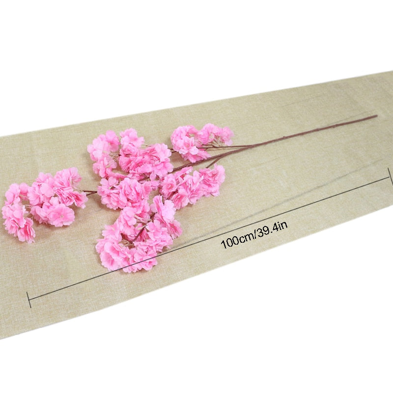 100cm Silk flowers Long-Peach Sakura Artificial flower Pink Wedding Decoration Cherry blossom branch for home Decor wedding Arch