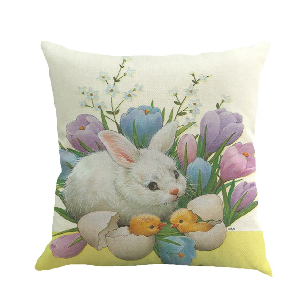 Qfdian easter decorations clearance Happy Easter Cushion Cover Bunny Eggs Decorative Pillow Cover Easter Rabbit Print Pillow Case Sofa Car Cushion Cover Home Decor