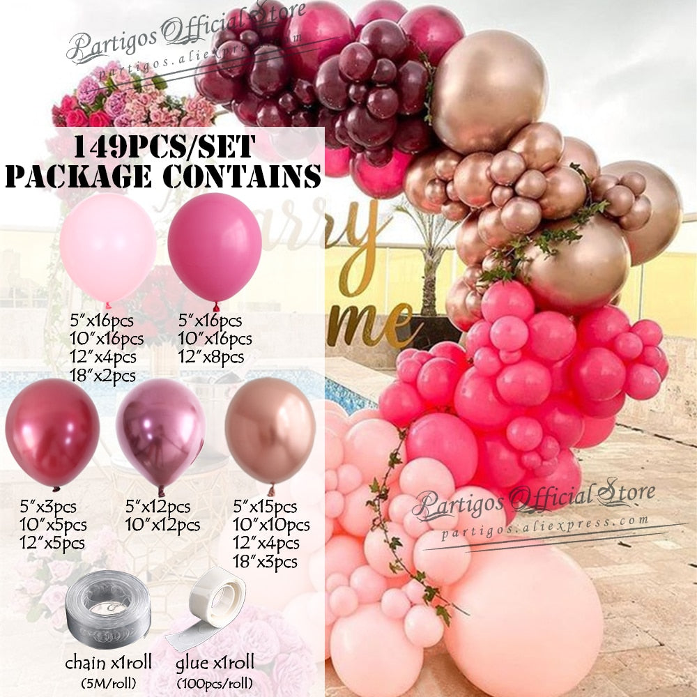 Qfdian Party decoration hot sale new 149Pcs Burgundy Red Balloons Garland Valentines Day Balloon Arch Anniversary Engagement Wedding Party Decorations Bride Supplies