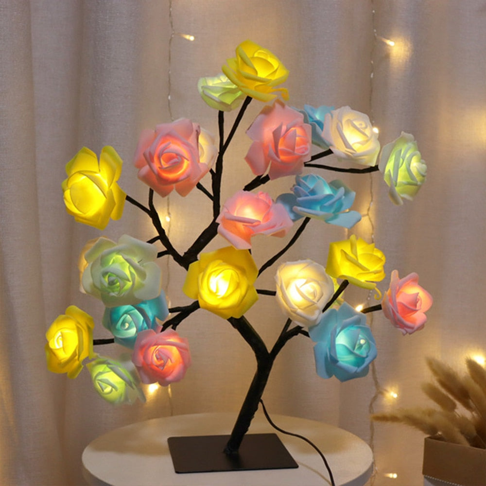 Qfdian home decor hot sale new Rose Flower Tree Lamp Decorative Table Bedside Night Light Christmas Decorations 2022 Led Wedding Fairy Outdoor String For Home