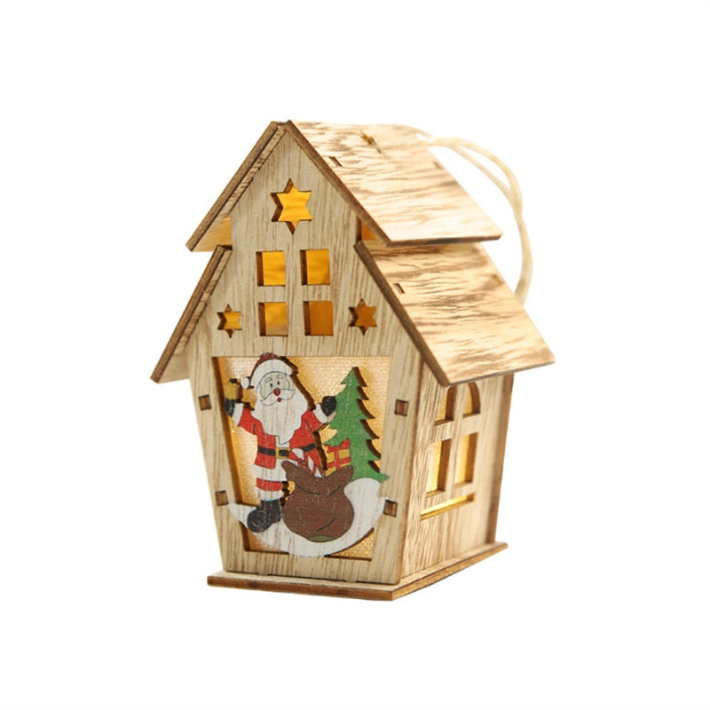 Qfdian  Christmas New Christmas Decoration Luminous Wooden House Creative Small House Home Party Hotel Restaurant Christmas Tree Pendant DIY