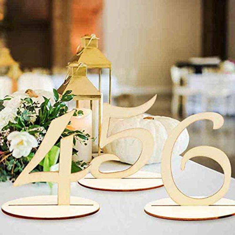 Qfdian wedding decorations 1-20 Numbers Wood Signs Wedding Table Number Wooden Table Numbers Rustic Wedding Engagement Seat Numbers Sign with Base