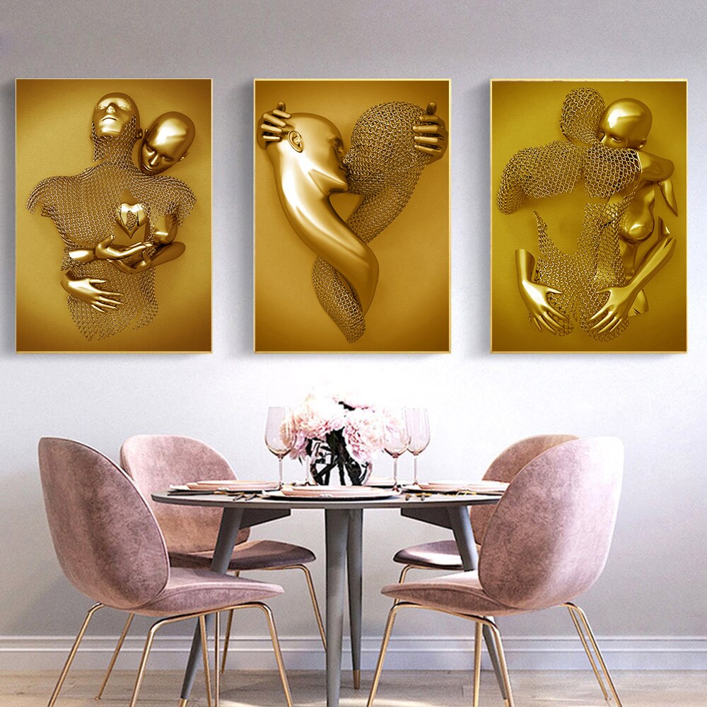 Qfdian living room lighting ideas farmhouse dining room Metal Figure statue Canvas Painting Pop Abstract Wall Art Modern Posters and Prints For Living room Internal Home Decor