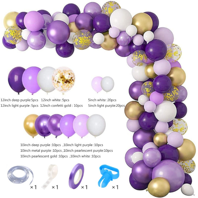 Qfdian Party decoration Purple Gold Balloon Arch Garland Kit Clear Premium Latex Balloons Wedding Bridal Baby Shower Birthday Bachelorett Party Decor