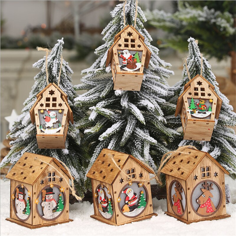 Qfdian  Christmas New Christmas Decoration Luminous Wooden House Creative Small House Home Party Hotel Restaurant Christmas Tree Pendant DIY