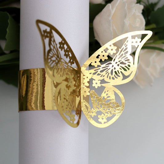 Qfdian Party decoration hot sale new 50pcs 10 Colors Butterfly Style Laser Cut Paper Rings Napkins Holders Hotel Birthday Wedding Xmas Party Favor Table Decoration