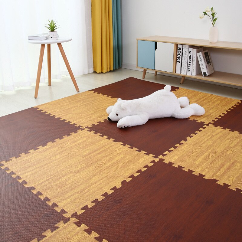 Qfdian Wooden Baby Play Puzzle Mat EVA Foam Soft Floor Splicing Interlocking Kids Rugs Children Living Room Decoration Crawling Pad