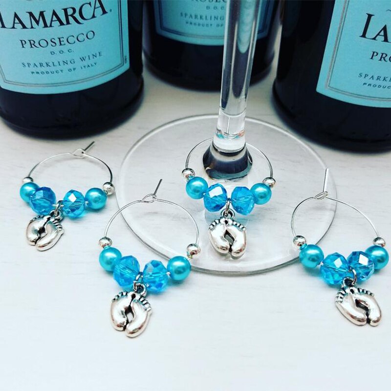 Qfdian Party gifts Party decoration hot sale new Pink blue boy girl baby shower Gender Reveal Baptism Christening first birthday feet champagne Wine glass Charm decoration gift