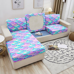 Qfdian Party decoration Sofa Seat Cover Mermaid Scales Printed Sofa Cushion Cover For Living Room Corner Sofa Slipcover Elastic Couch Cover 1-4 Seater